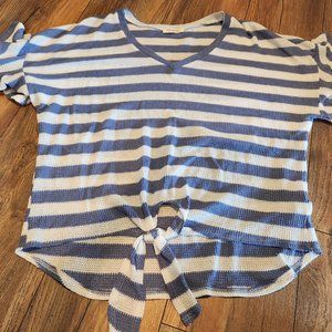 Promesa Blue & White Stripe V-Neck Tie Top
